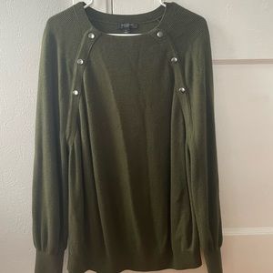 ANN TAYLOR unique Button Detail Olive Green Sweater In LP/PETITE